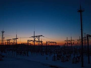 power station at sunset photo